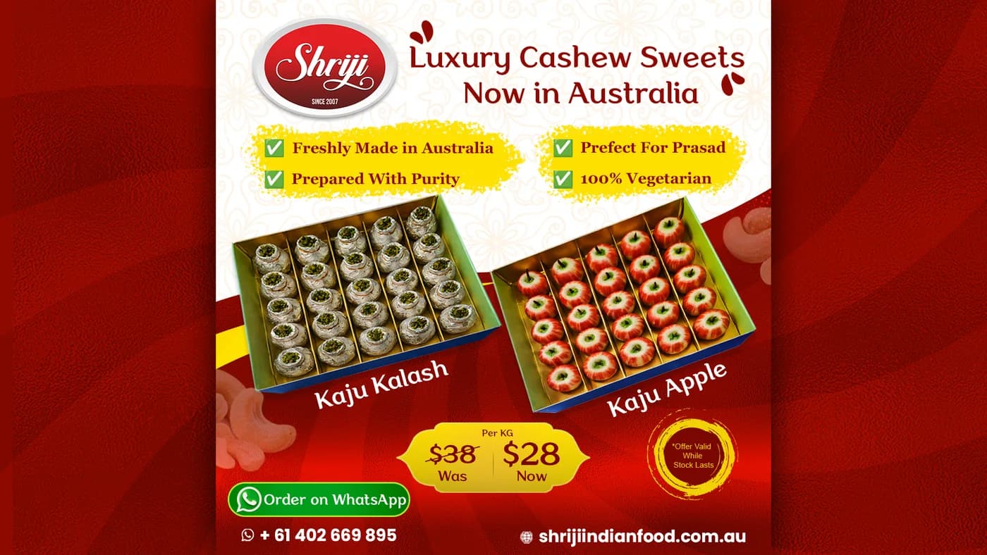 Shriji luxury cashew sweets promotional banner