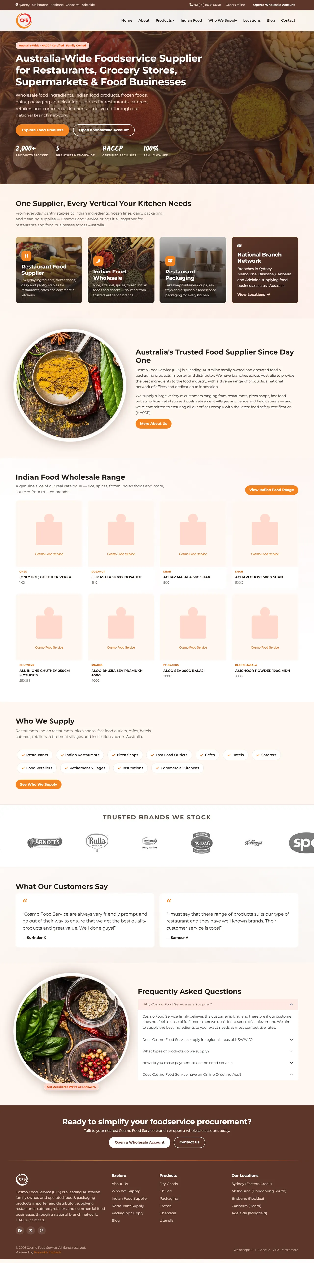 Cosmo Food Service website, built by Pramukh Infotech